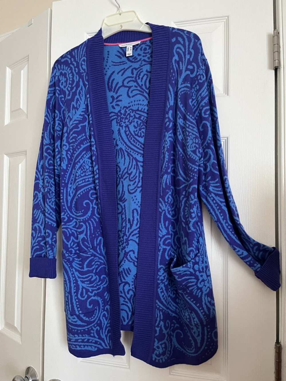 Isaac Mizrahi Blue Paisley Open-Front Cardigan